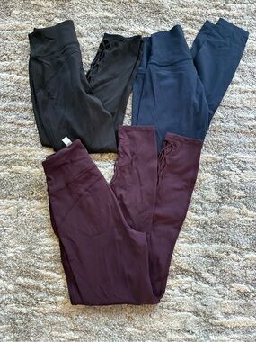 lululemon Women's High-Rise Leggings bundle of 3 black,navy and deep burgundy